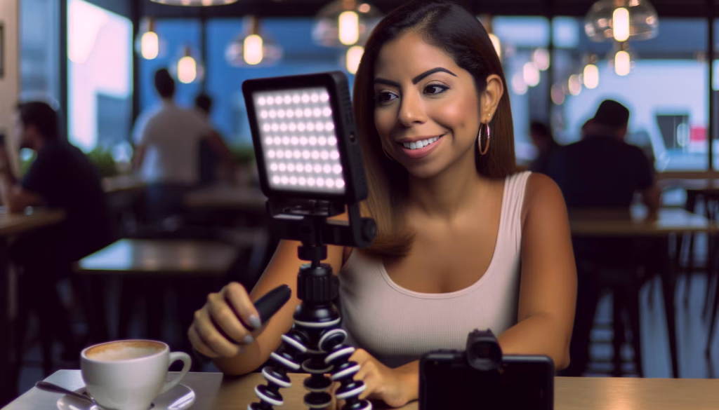 In der heutigen digitalen Welt verschmelzen Arbeit und Leidenschaft oft nahtlos. Ob beim gemütlichen Kaffeetrinken im Café oder unterwegs – kreative Köpfe nutzen moderne Technik, um ihre Geschichten zu teilen, Tutorials zu erstellen oder einfach mit ihrer Community in Kontakt zu treten. Mit der richtigen Ausrüstung, wie einer kompakten LED-Leuchte und einem Smartphone, wird jeder Ort zu einem potenziellen Studio für Vlogs, Live-Streams oder digitale Inhalte. Es ist die Freiheit, jederzeit und überall aktiv zu sein und die eigene Marke aufzubauen. **Alternativtext:** Eine lächelnde junge Frau in einem Café richtet eine LED-Videoleuchte und ein Smartphone für eine Aufnahme ein, mit einer Tasse Kaffee auf dem Tisch.