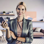 **Vorgeschlagener Text:** **Titel:** Smarte Arbeitsweise: Wie Ihr Smartphone zum Produktivitäts-Booster wird **Einleitung:** In der heutigen, schnelllebigen Arbeitswelt ist das Smartphone mehr als nur ein Kommunikationsmittel – es ist ein unverzichtbarer Begleiter, der bei richtiger Nutzung Ihre Produktivität erheblich steigern kann. Doch wie integriert man das mobile Gerät optimal in den Berufsalltag, ohne sich von ständigen Benachrichtigungen ablenken zu lassen? Dieser Beitrag zeigt Ihnen, wie Sie Ihr Smartphone gezielt einsetzen, um effizienter zu arbeiten, organisiert zu bleiben und einen professionellen Eindruck zu hinterlassen. --- **Alternativtext:** Eine lächelnde Frau in einem grauen Blazer hält ein Smartphone in der Hand, mit einem modernen Büro im Hintergrund.