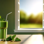 Hier sind die Vorschläge: **Vorgeschlagener Text:** Der perfekte Start in den Tag beginnt oft mit bewussten Entscheidungen. Unser köstlicher grüner Smoothie ist nicht nur eine wahre Vitaminbombe, sondern auch ein Genuss für die Sinne. Stellen Sie sich vor: Die ersten Sonnenstrahlen fallen durchs Fenster, der Duft frischer Kräuter liegt in der Luft, und vor Ihnen steht dieses erfrischende Elixier. Mit nur wenigen Zutaten zaubern Sie im Handumdrehen einen Energie-Booster, der Sie vital und voller Tatendrang in den Tag begleitet. Entdecken Sie heute unser Lieblingsrezept für einen belebenden grünen Smoothie und fühlen Sie, wie gut es tut, sich selbst etwas Gutes zu tun. --- **Alternativtext:** Ein erfrischender grüner Smoothie mit Minze und Metallstrohhalm auf einem Holztisch, beleuchtet durch Sonnenlicht, das durch ein offenes Fenster fällt.