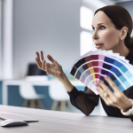 Die perfekte Farbe zu finden, ist oft eine Kunst für sich. Hier sehen wir eine Designerin, die sich intensiv mit ihrer Farbauswahl beschäftigt. Mit einer physischen Farbpalette in der Hand gleicht sie die Nuancen mit den digitalen Darstellungen auf ihrem Bildschirm ab. Dieser konzentrierte Prozess ist entscheidend, um sicherzustellen, dass die gewählten Farben nicht nur ästhetisch ansprechend sind, sondern auch die gewünschte Botschaft und Stimmung im Design optimal transportieren. Präzision und ein feines Gespür für Ästhetik sind dabei unerlässlich. **Alternativtext:** Eine Designerin gleicht eine Farbpalette mit Farben auf einem Computerbildschirm ab.