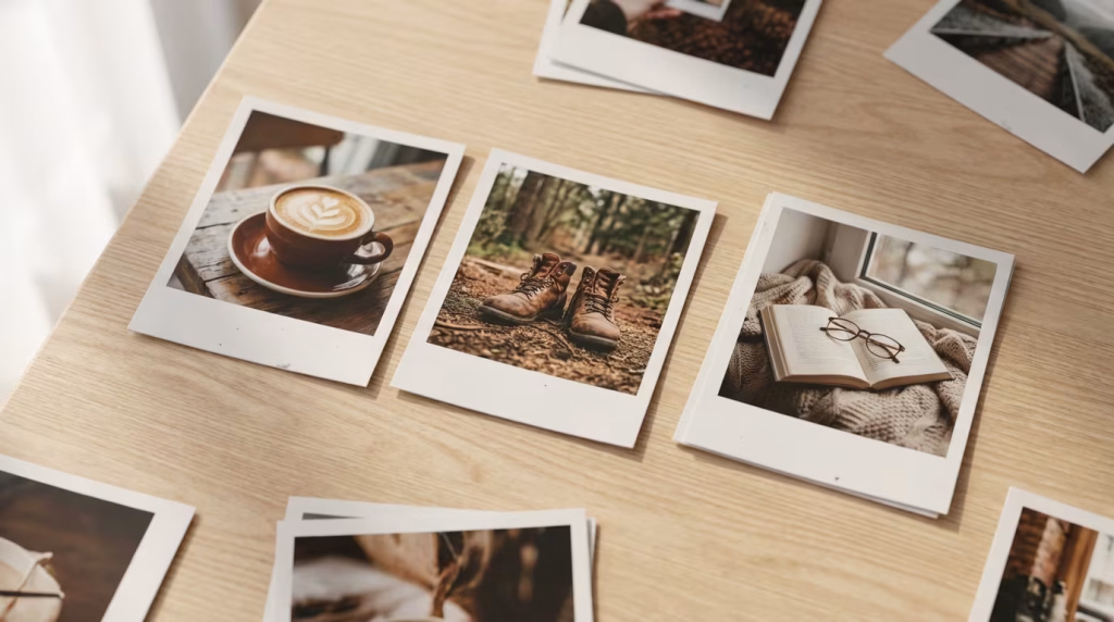 Das Leben ist gefüllt mit unzähligen Momenten, die es wert sind, festgehalten zu werden. Manchmal sind es die großen Abenteuer, die uns in Erinnerung bleiben, aber oft sind es die kleinen, alltäglichen Freuden, die unser Herz wärmen. Ein frisch gebrühter Kaffee am Morgen, die Ruhe eines Waldspaziergangs oder ein gutes Buch an einem verregneten Nachmittag – diese Augenblicke formen die Tapisserie unseres Lebens. Nehmen wir uns die Zeit, sie bewusst zu erleben und zu schätzen. Denn genau diese Erinnerungen sind es, die uns Kraft geben und ein Lächeln ins Gesicht zaubern. **Alternativtext:** Auf einem Holztisch verteilte Sofortbilder mit Motiven wie Kaffee, Wanderschuhen und einem Buch am Fenster, die gemütliche Momente und Naturerlebnisse darstellen.